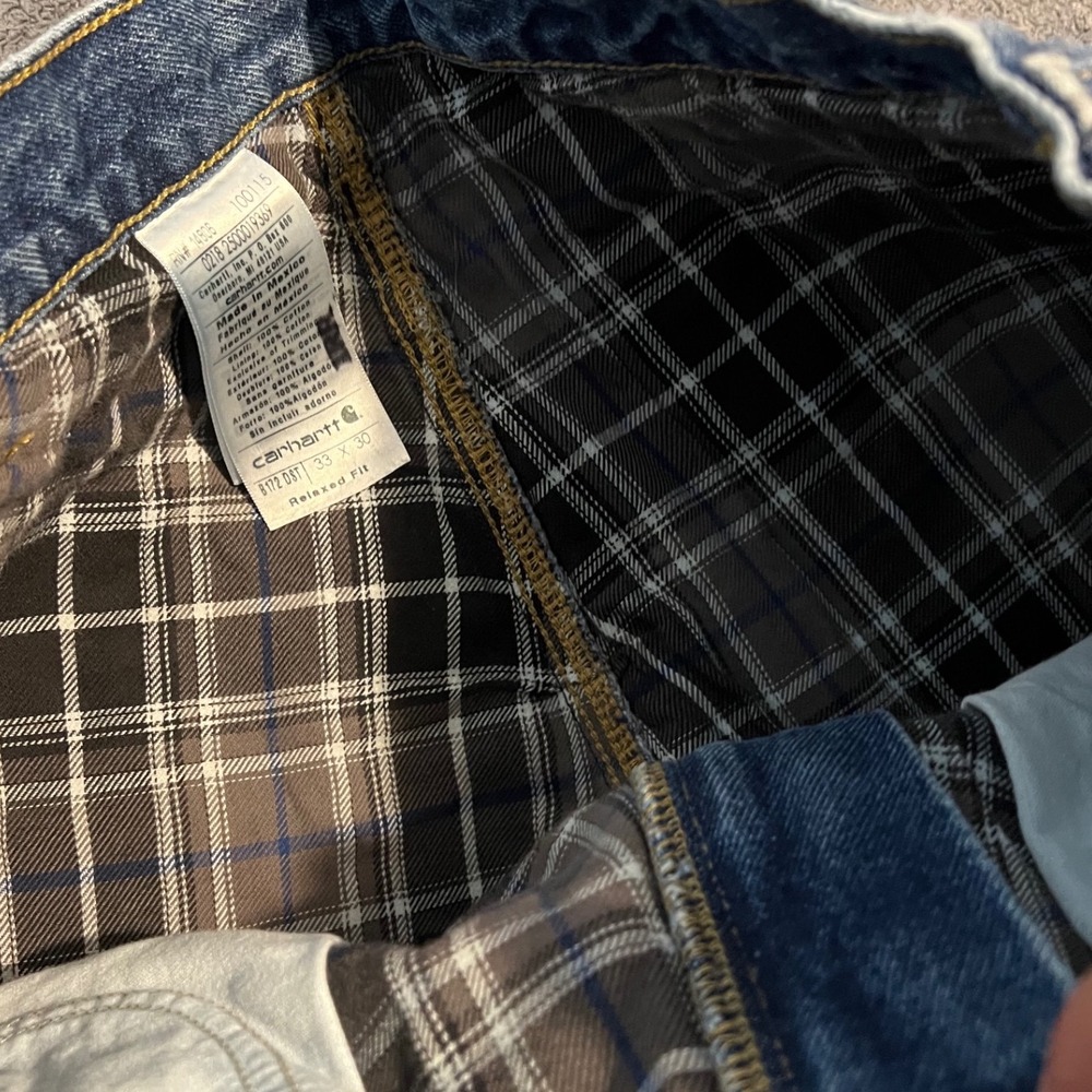 Vintage Carhartt Flannel Lined Relaxed Fit Jeans Dark Wash Blue Mens Size 33x30 - Picture 5 of 8